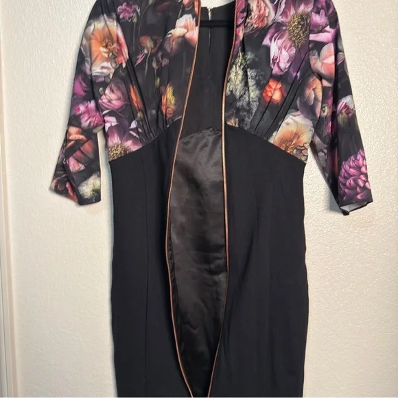 Ted Baker Hounest Shadow Floral Gathered Dress Sz 2 US Sz 6 - Picture 10 of 11